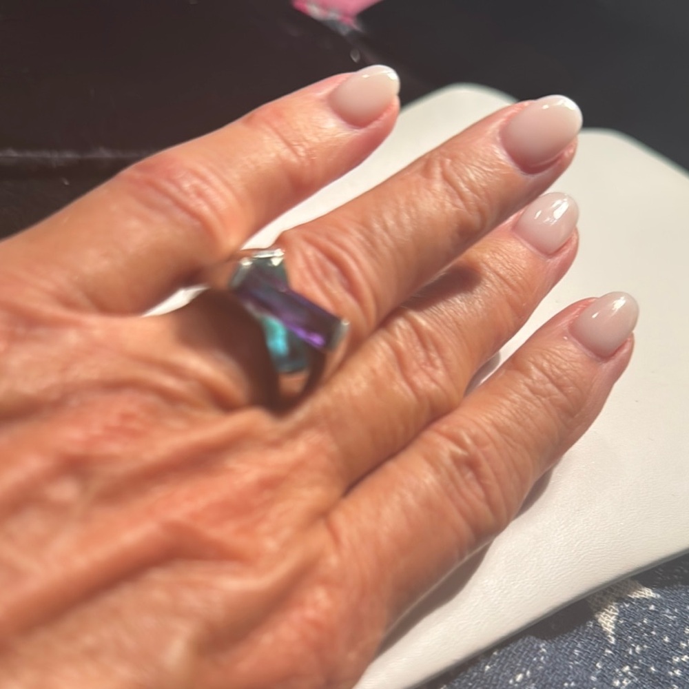 Purple & Blue Genuine CZs Silver tone Ring size 7